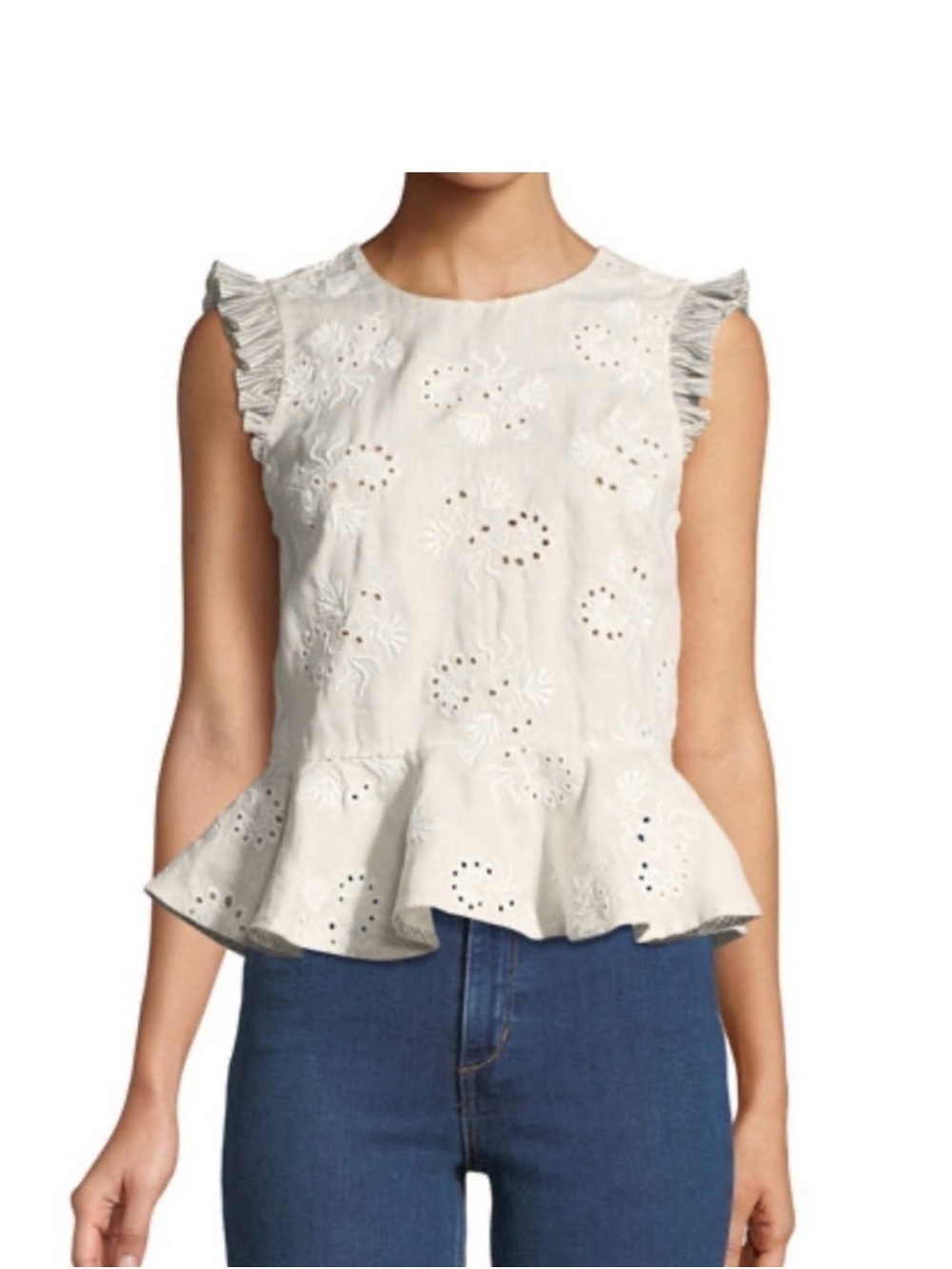 Rebecca Taylor White Eyelet Peplum Tank Top
